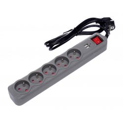 Przedłużacz 1,5m 5 gniazd 2 porty USB KD4033